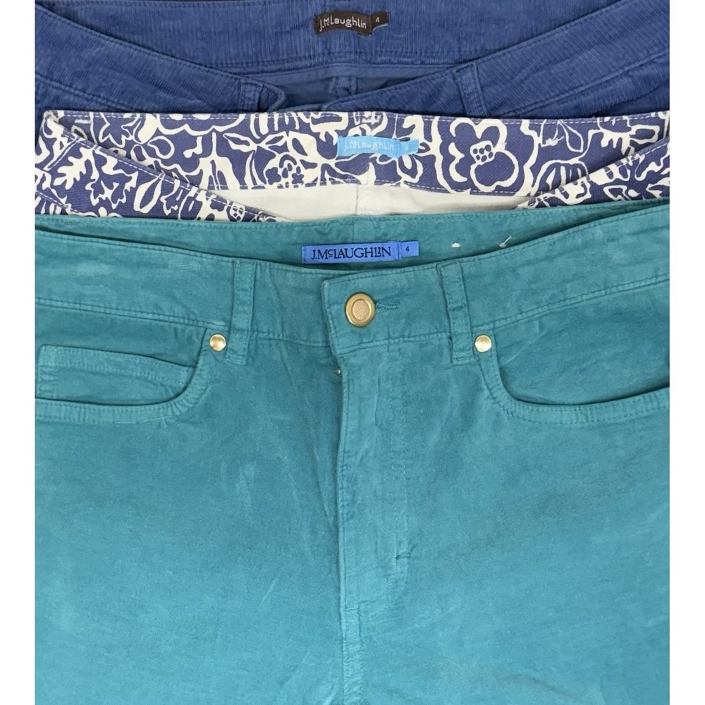 J.McLaughlin Sz 4 LOT of 3 Pants Blue & White‎ Print•Blue Cords•Teal Velvetty